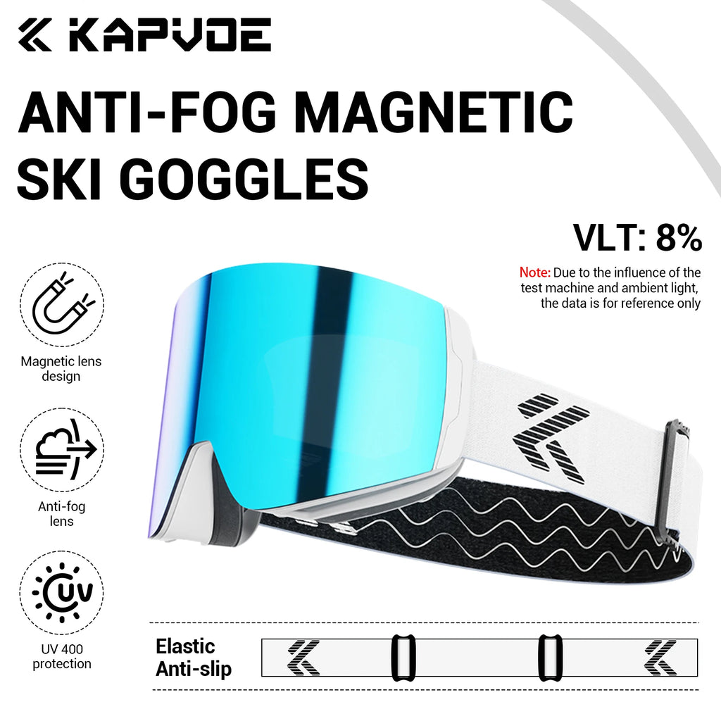 KAPVOE Magnetic Snow Goggles Double Layer Anti-Fog UV Protection for Skiing Snowboarding High-definition Clarity Unisex Skiing