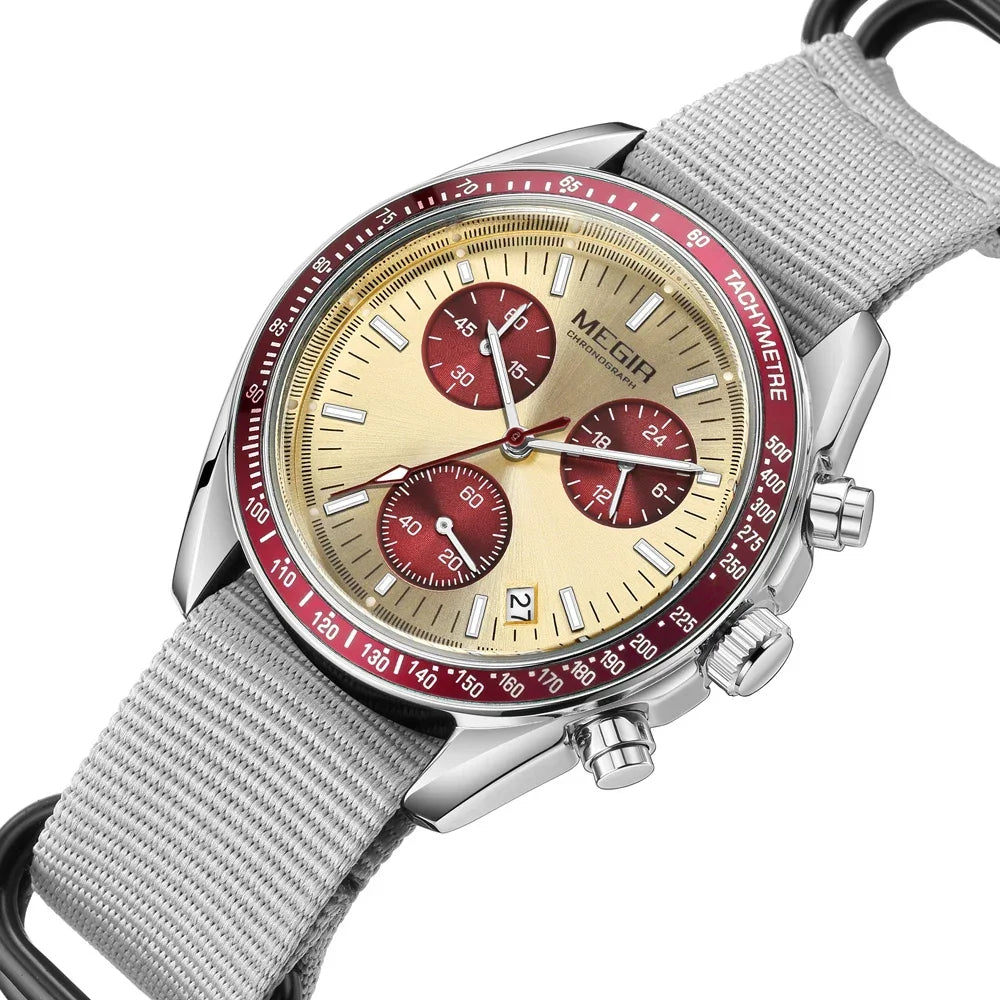 MEGIR New Luxury Men's Watches Canvas Weaving Strap Sport Automatic Chronograph Quartz Waterproof Wristwatch for Male 2247