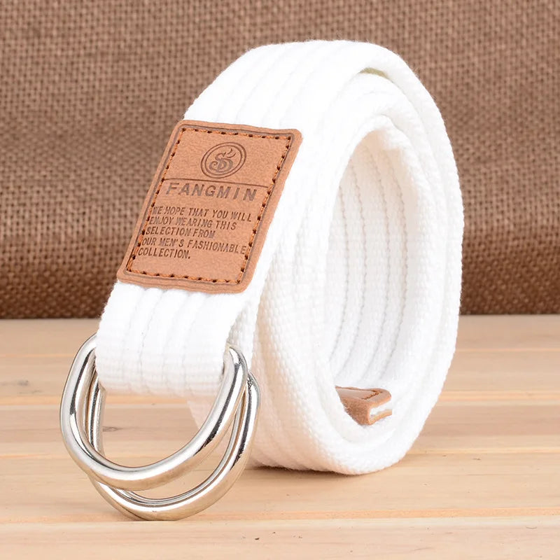New Unisex Canvas Belt Double Ring Buckle Belts Men Women's Casual Business Cowboy Pants Belt