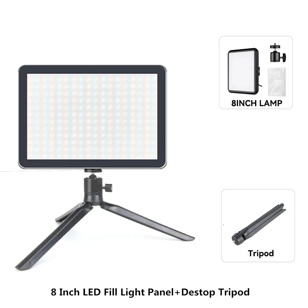 LED Photography Video Light Panel Lighting Photo Studio Lamp Kit with 8/12 Inch Adjustable Brightness,for YouTube Live Streaming