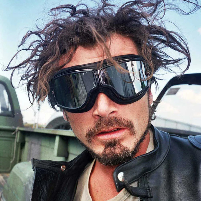 Bicycle Motorcycle Glasses Windproof Motorcycle Helmet Glasses Sunglasses Retro Universal Leather Retro Motorcycle Accessories