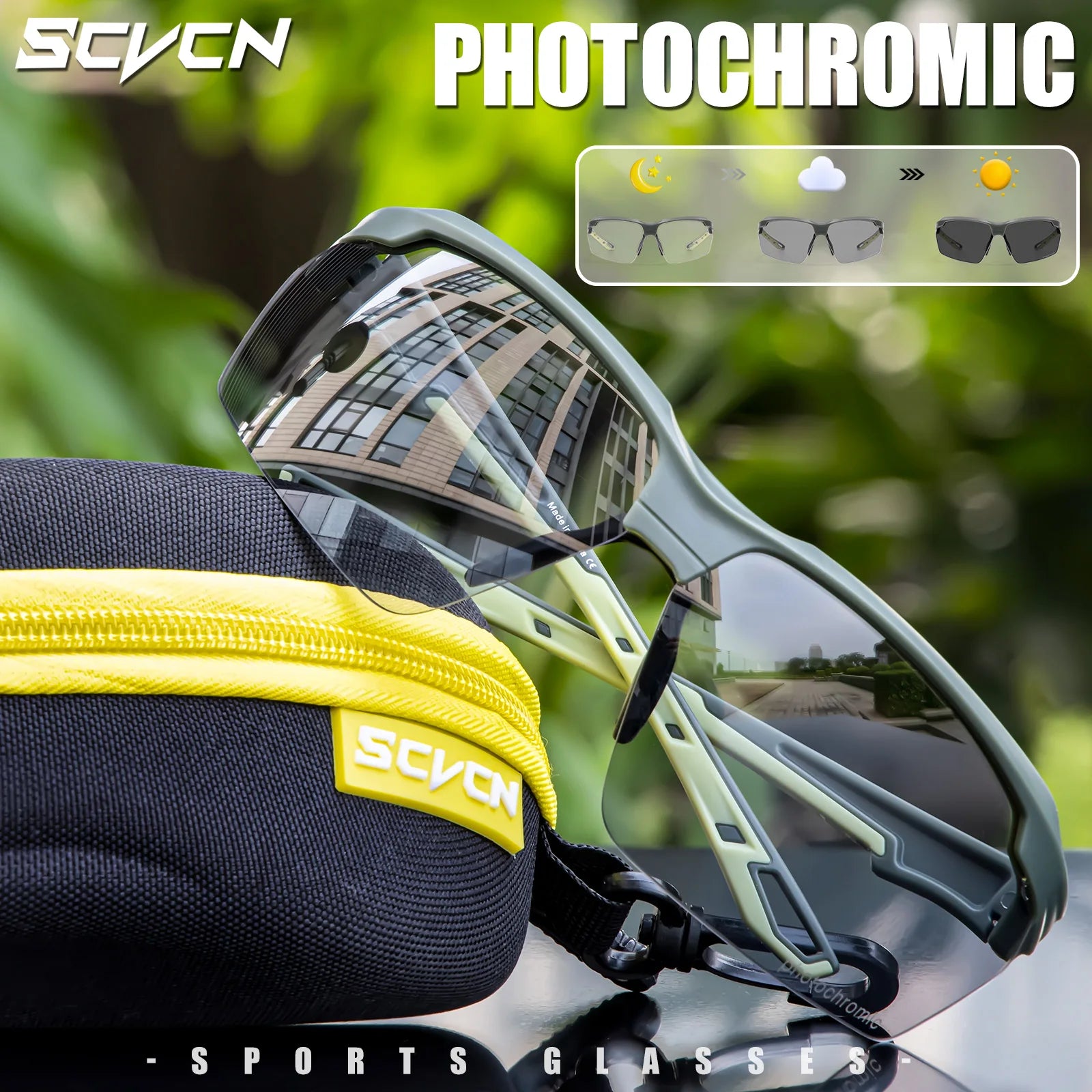 SCVCN Photochromic Cycling Glasses Outdoor Running Sunglasses Men Shockproof Tactical Goggles Outdoor Airsoft Shooting Glasses