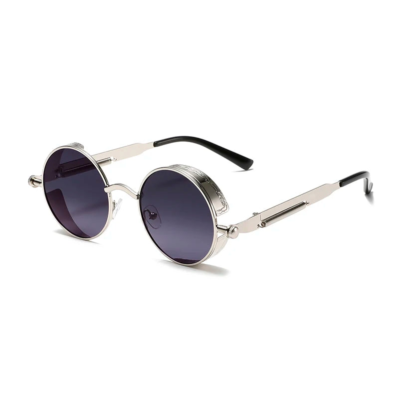 KAMMPT New Fashion Steampunk Metal Shades Original Brand Design Round Decor Sunglasses Chic Vacation Beach Anti UV Sun Glasses