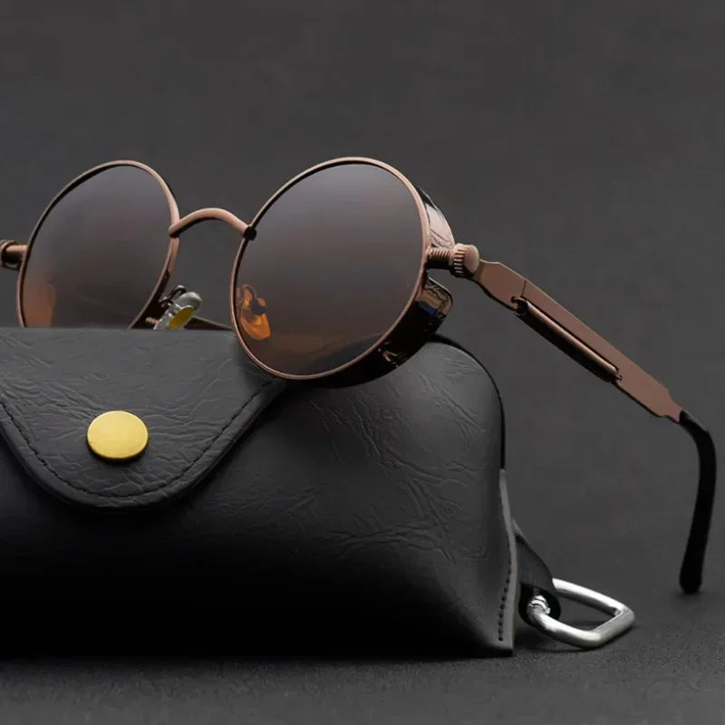 Classic Steampunk Sunglasses for Men and Women Retro Round Metal Frame Sunglasses