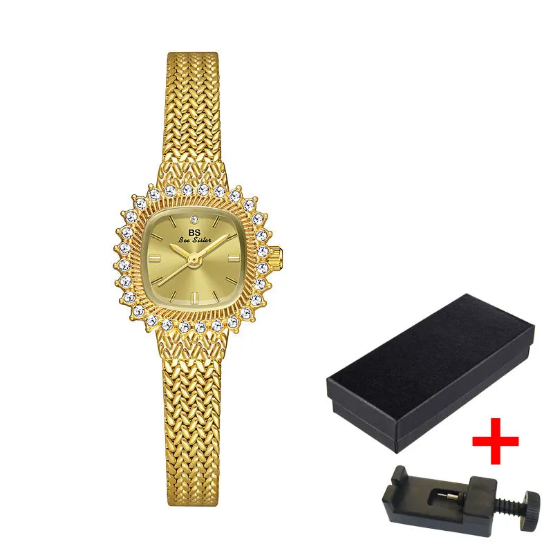 Vintage Lucky Small Square Dial with Wheat Ear Design Ladies Twist Watch Japanese Style Unique Steel Band Quartz Watch with Box