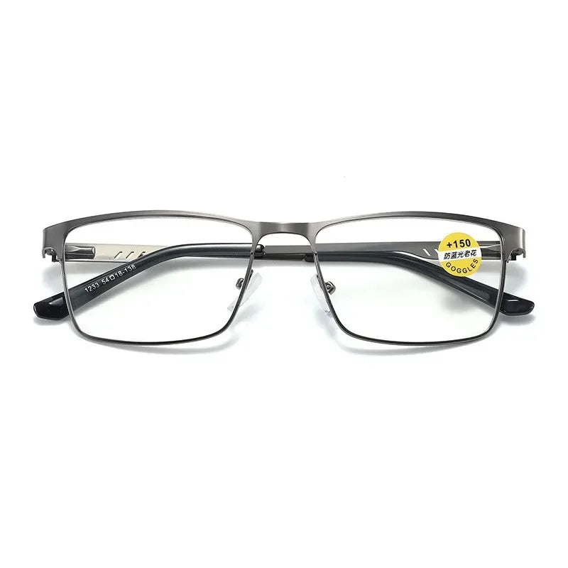 Men's Business Reading Glasses Alloy Big Frame Male Anti Blue Light Hyperopia Presbyopia Prescription Glasses +0.75-+4