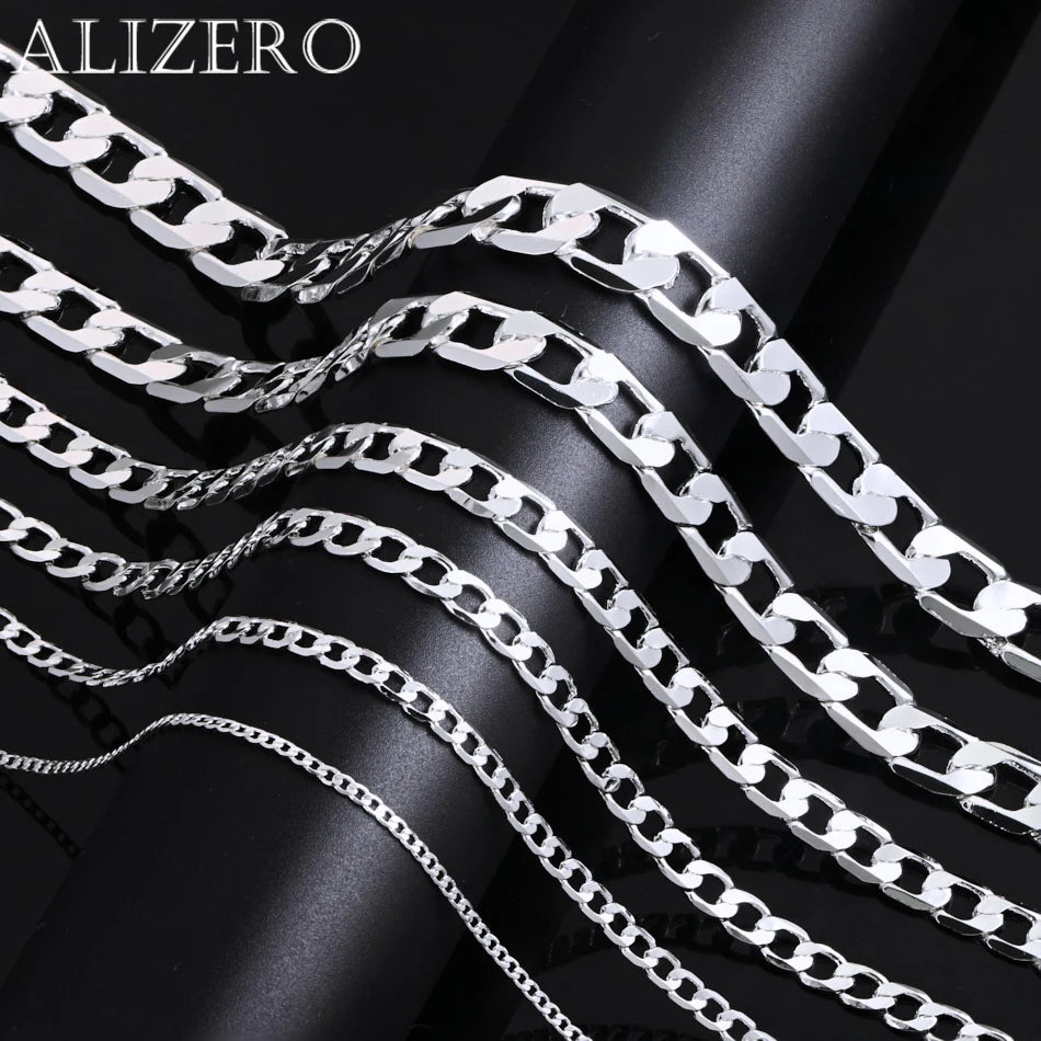 Wholesale 925 Sterling Silver Necklace Width 2-12MM Long 40-75cm Lobster Clasp Chain Men Women Fashion Punk Necklaces Jewelry