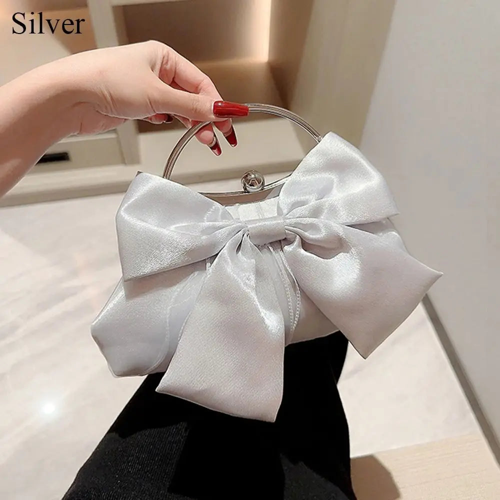 Fashion Rhinestone Bowknot Evening Bag Glitter Gold Silver Bow Chain Bag Clutch Bag for Women Female