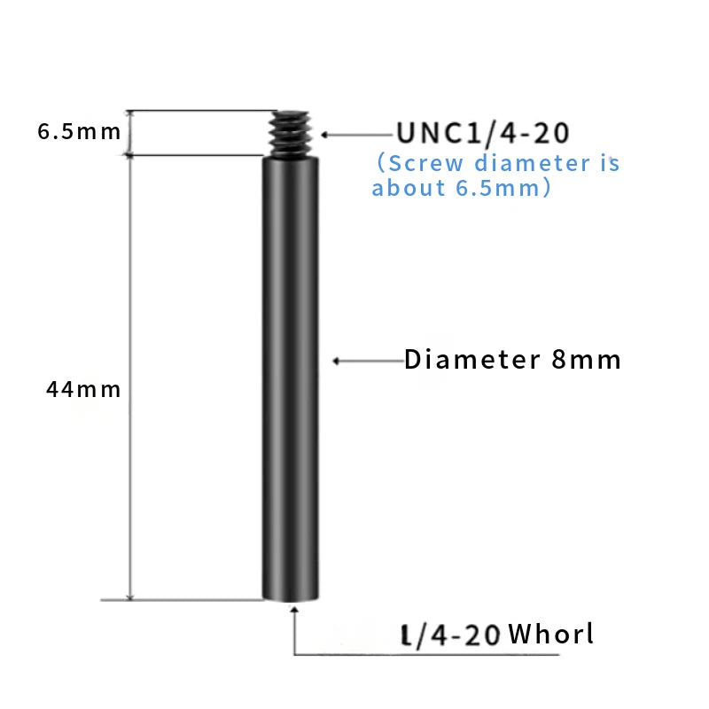 24mm/44mm/70mm/94mm Extension Rod 1/4" Female Bottom 1/4" Male Top Poles Tripods Extenders for Tripods, Motorcycle Stand