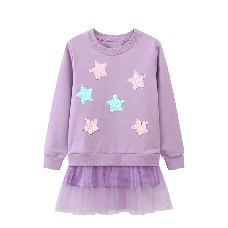 Jumping Meters 2-7T Bear Beading  Princess Girls Dresses For Autumn Spring Long Sleeve Party Girls Clothing Cute Baby Frocks