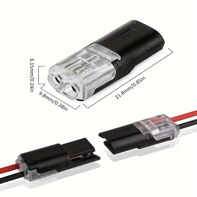 20/40/60/100 Pcs Double-Wire Plug-in Connector with Locking Buckle-Pluggable LED Wire Connectors 2 Way Electrical Wire Connector