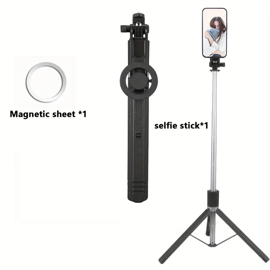 〈Magnetic Quick-Release〉Selfie Stick Tripod with Wireless Remote | Includes Universal Metal Plate for All Phones 170cm Travel st