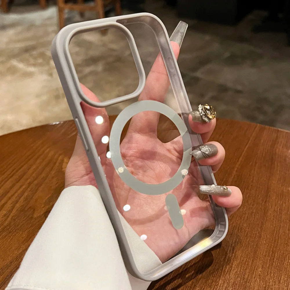 Luxury For Magsafe Transparent Case For iPhone 16 15 14 13 12 11 Pro XS XR Max Mini Plus Magnetic Wireless Charge Cases Cover