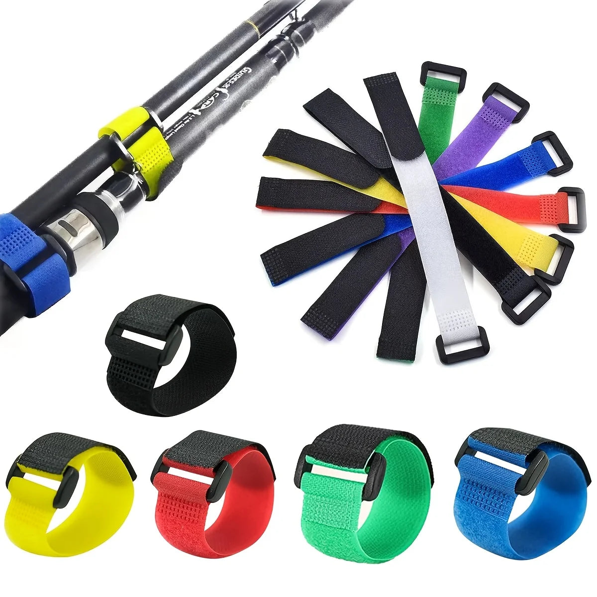 10/20pcs Fishing Rod Tie Holder Strap Suspender Fastener Hook Loop Ties Belt Fishing Rod Strapping Wrap Band Outdoor Fish Tool
