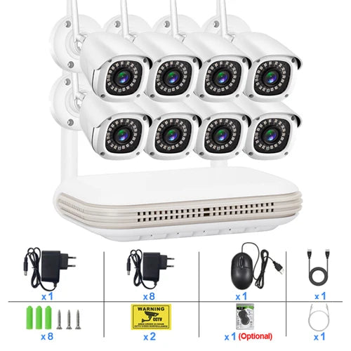 Ultra Wide WiFi Range Kit Camera 3MP H.265+2.8mm Wide Angle Ultra Clear Infrared Night Vision Closed Circuit Television 8-way