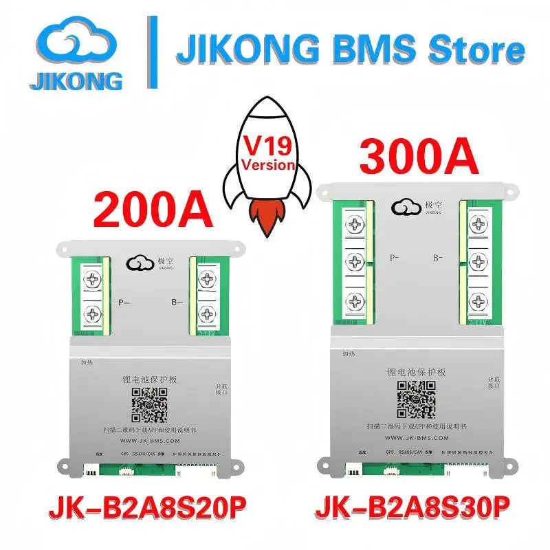 Jikong BMS JK-B2A8S20P CANBUS 100A 200A 300A 4S 5S 6S 7S 8S 12V 24V Battery with 1A 2A Active Balanced Heating Li-ion LiFePO4