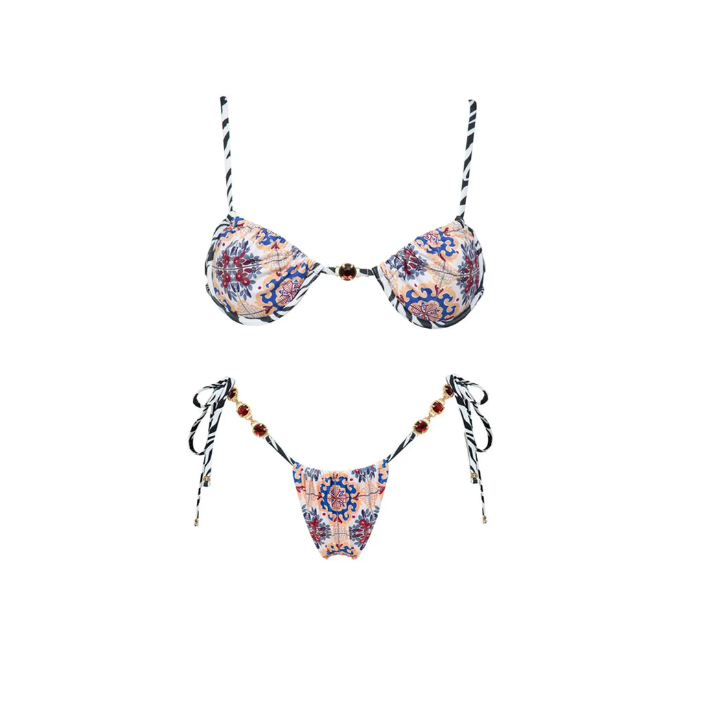 Push Up 2026 New Retro Prints 3 Pieces Bikinis Sets With Mesh Pants Beachwear Sexy Women's Swimsuit Cover-ups Strappy Beach Wear