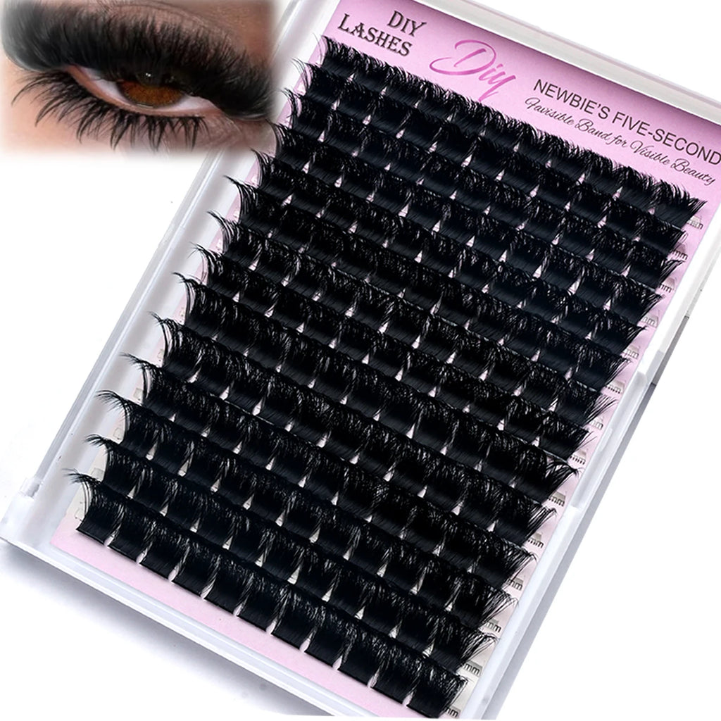 HBZGTLAD 14Rows Individual Lashes Natural Russia Volume Mink Eyelash  100-200D Cluster Eyelash Extension Makeup  eyelashes