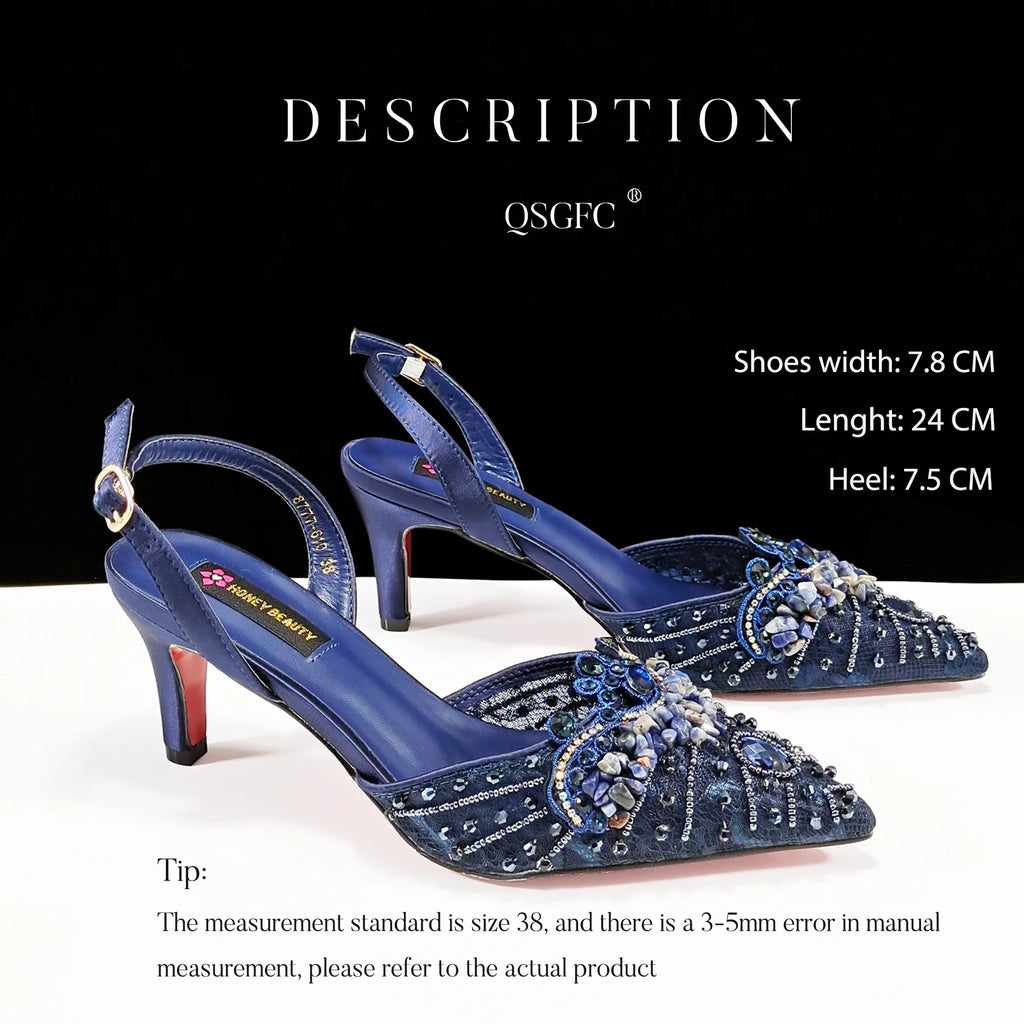 QSGFC Italian Design Rhinestones and Coral Stones Ladies Party Shoes High Heels Pointed Toe Coffee Color Women's Shoes