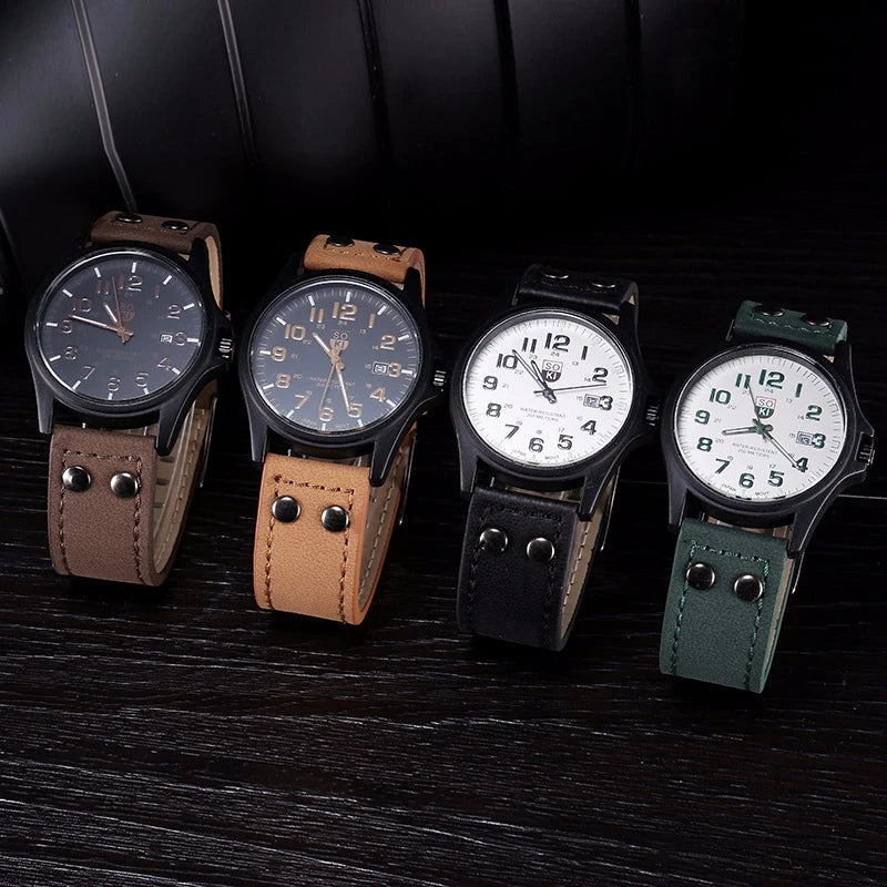 Fashion Arabic Dial Men Quartz Watch Casual Leather Strap Men's Calendar Sports Watches