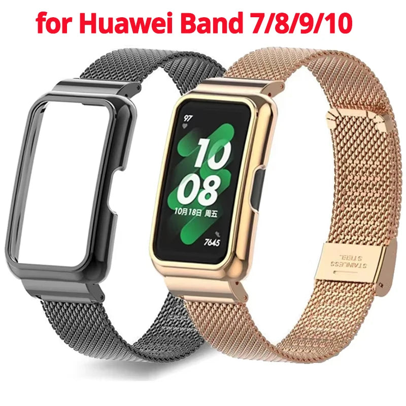 Metal Strap+Case for Huawei Band 9/10 Bracelet Case Protector Watchband for Huawei Band 10 8 7 6 Wristband Protective Cover