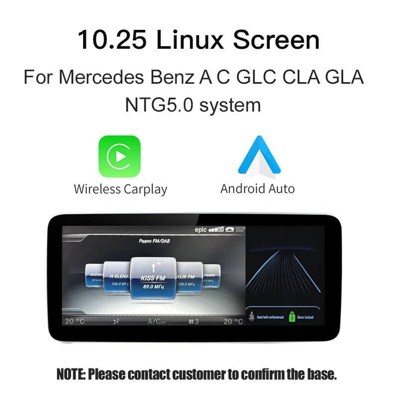 Wireless Carplay/Android Auto 12.3'' Touch Screen Multimedia for Mercedes Benz NTG5.0 GLA CLA GLC W205 W176 C117 X156 W212 W167