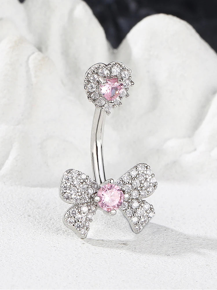 KUNIU 1Pc  Simple Fashion Bow With Zirconium Navel Ring Lady'S Personal Puncture Jewelry Belly Button Nail Belly Jewelry