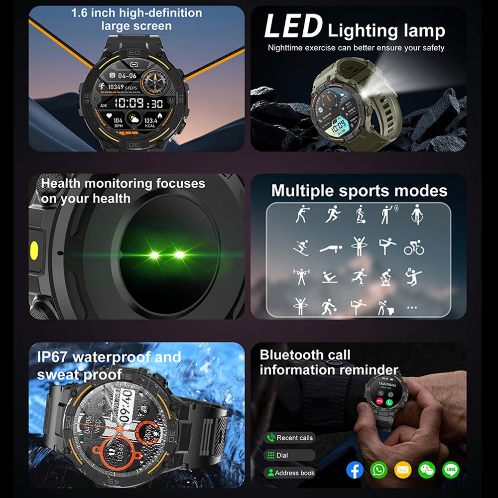 2026 New Military Outdoor SmartWatch Men Bluetooth Call Waterproof Health Monitor Sports Run tracker Smartwatch For Android iOS