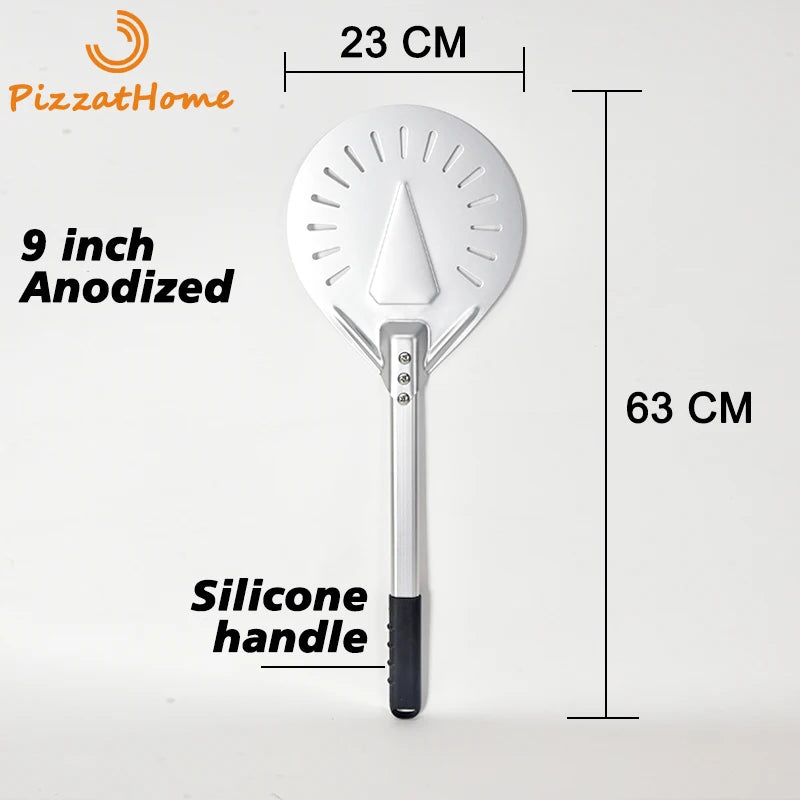 PizzAtHome Long Handle 7/ 8/ 9 Inch Perforated Pizza Turning Peel Pizza Shovel Aluminum Pizza Peel Paddle Small Pizza Tool
