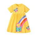 Jumping Meters  2-8 Years New Arrival Girls Dresses Flower  Applique Hot Selling Summer Kids Clothing Short Sleeve Baby Frocks