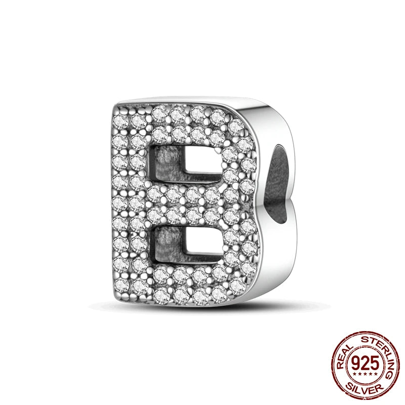 26 A-Z Alphabet Beads 925 Sterling Silver LOVE Letter Charm Fit Original Bangle Charms Bracelet CZ Zircon Bead Jewelry