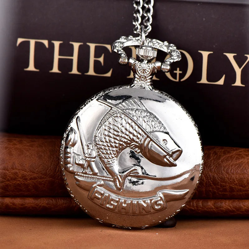 Best Gifts Luxury Gold Quartz Pocket Watch Design Fishes Necklace Pendant Pocket Watch Clock for Mens Womens