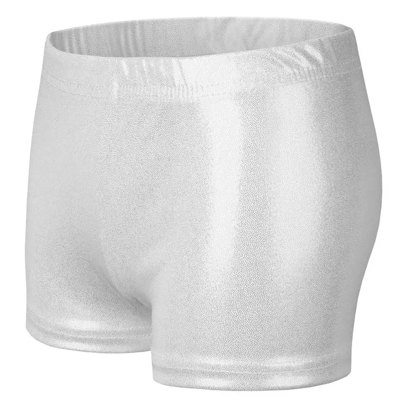 Dance Shorts for Girls Kids Bronzing Metallic Pants Elastic Children Glossy Gymnastic Dancewear Blank Solid Sports Shiny Glitter