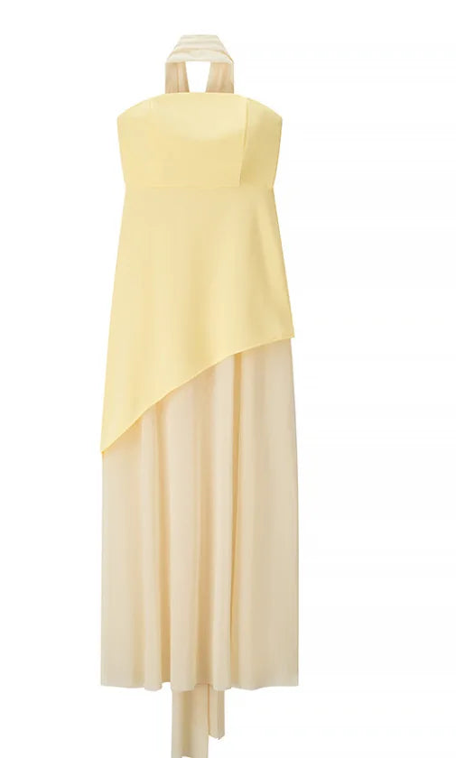 Elegant Women's Strapless Ribbon Long Dress Mesh Maxi Dresses Summer Evening Party Wedding Guest White Yellow Burgundy Brown New