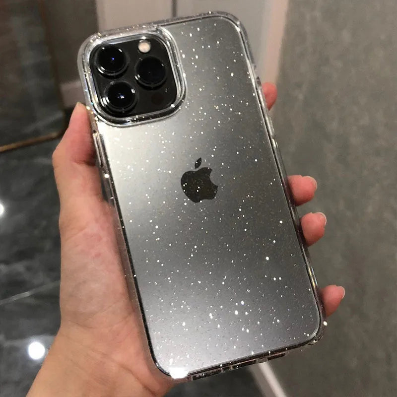 Luxury Bling Glitter Clear Phone Case For iPhone 11 12 13 14 15 16 17 18 Pro XS Max Mini Plus Shockproof Soft Transparent Cover