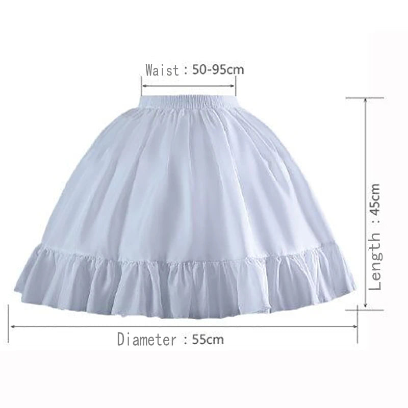 Women Girls Lolita Crinoline Petticoat Cotton Ball Gown Petticoat Short 2 Hoops Underskirt for Cosplay Big Hem Dress White