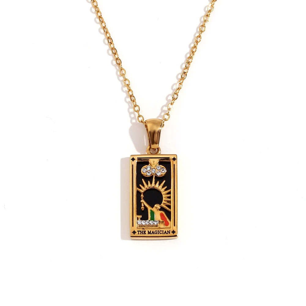 E.B.belle Original New Tarot Queen Lover Magician Moon Necklace Tarnish Free Stainless Steel Jewelry 18K Gold Plated Decoration