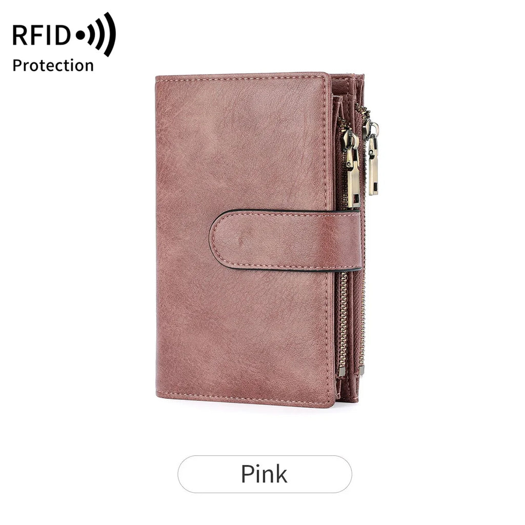 Fashion Women Wallet Vintage Folding Strap Double Zipper Pocket Short Card Holder High Quality LuxuryPortable Clutch Card Holder