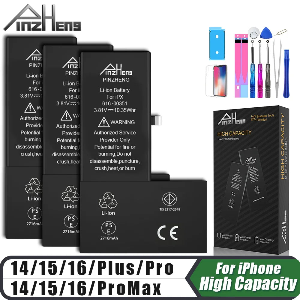 PINZHENG High Capacity Battery For iPhone 14 15 16 Pro Max Replacement Battery For iPhone 16 15 14 Pro 15 16 14 Plus Bateria