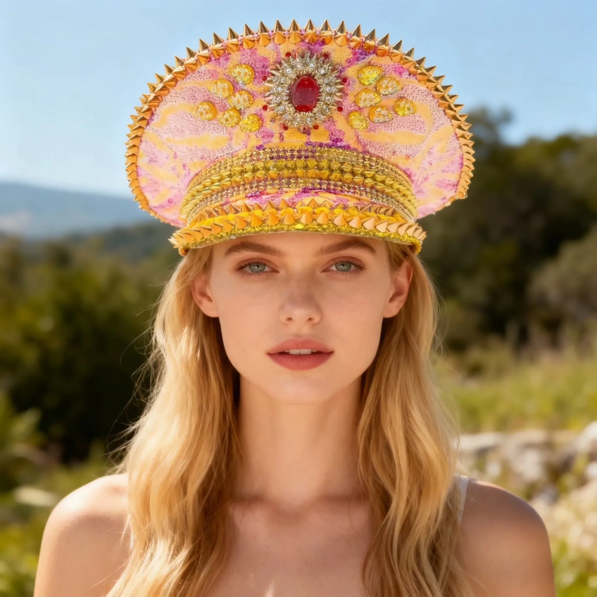 Luxury Festival Rhinestone Captain Hat Military Cap Sergeant Hat Hen Do Hat Mucis Festival Steampunk Caps Fashion Masquerade