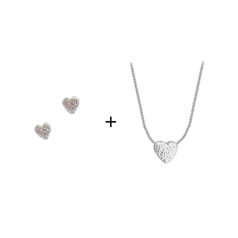 New 925 Sterling Silver Girls Hammer Pattern Love Necklace Simple Heart Shaped Pendant Women's Gift Boutique Jewelry NK153