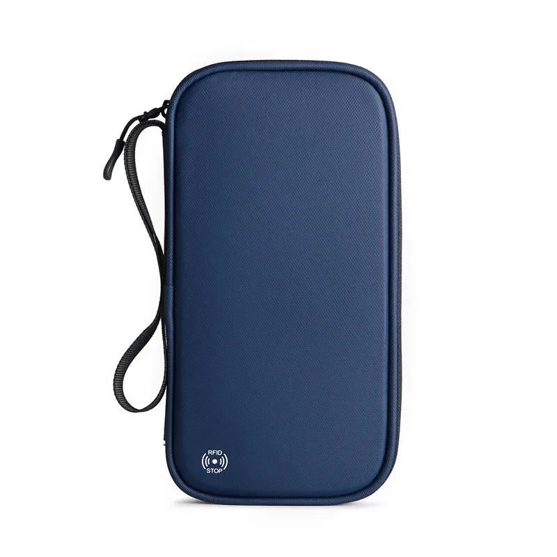 Lightweight Family Travel Passport Cover Wallet Zipped Oxford Document Organizer Bag with Detachable Wrist Strap for Women Men