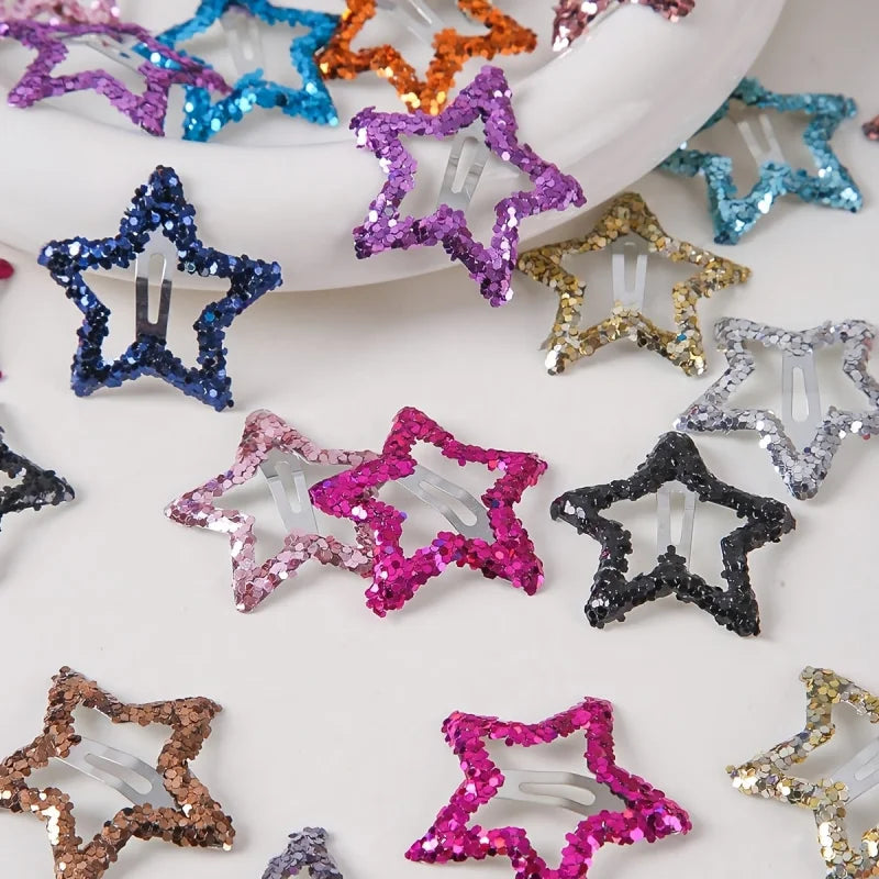 20Pcs Hollowed Star Hair Clips Colorful  Sequins Star Snap Hairpins Sweet Headpiece Hair Barrettes Hair Accessories for Girls