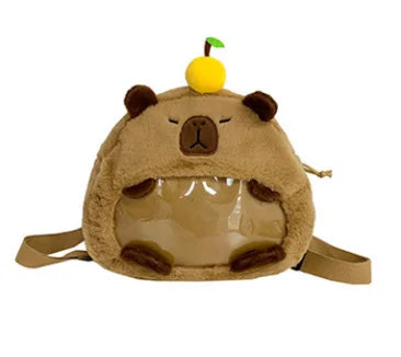 Kawaii Capybara Plush Backpack for Women Versatile Cartoon Funny Capibala Crossbody Bag aLrge Capacity Tote Bag