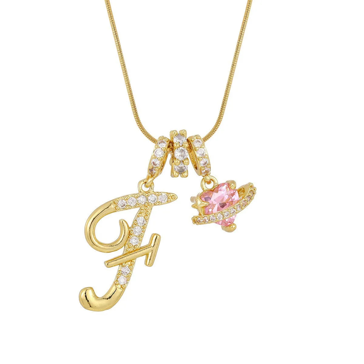 Fashion Letter Necklace Pink for Women  Zircon Heart Pendant Suitable for Personalized Stainless Steel Luxury Jewelry for Girls