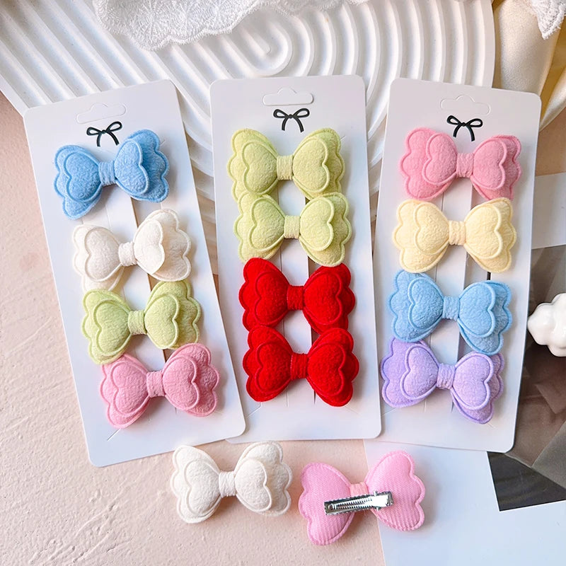 3/4/10Pcs Hot Sale Candy Color Hair Bows Clip Girls Double Layered Bow Cute Kid Bangs Hair Pin Cotton Safe Baby Hair Accessories