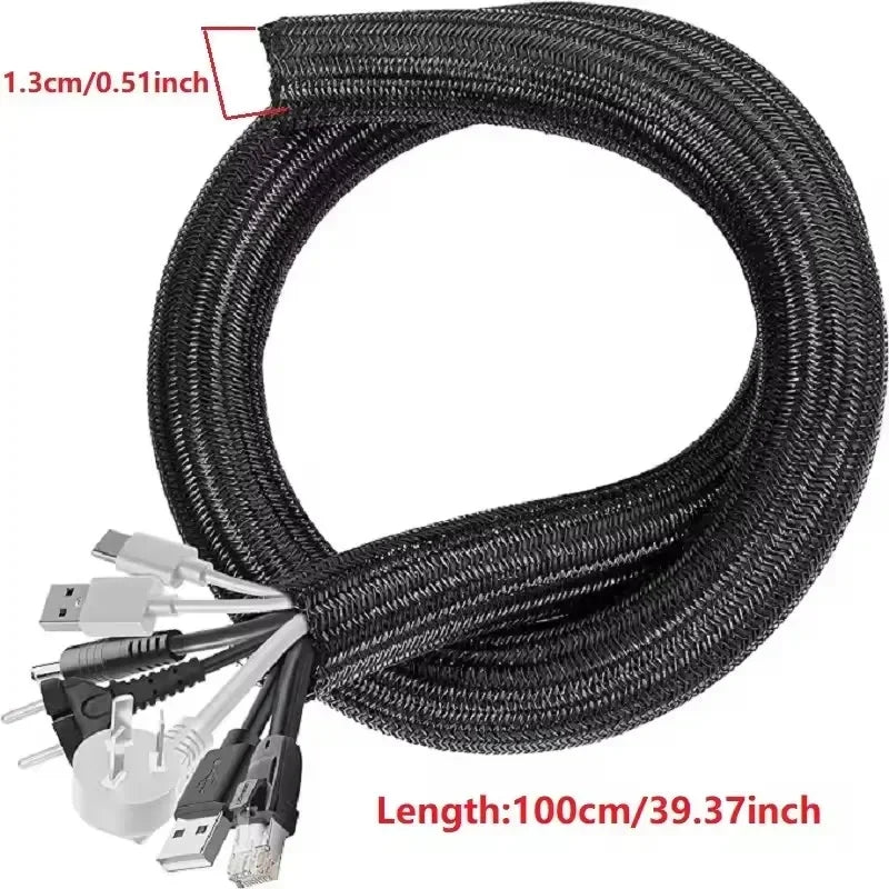 NEW 1-5M Self Closing Cable Protector Sleeve PET Braided Expandable Auto Line Management Flexible Loom Split Pipe Tube Protector