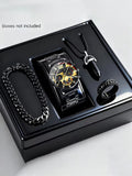 Men's Trendy Quartz Watch Set with Bracelet Necklace Ring Calendar Function Birthday Gift Not including Box