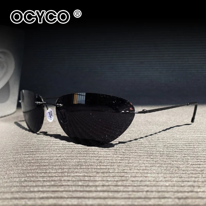 Polarized Ultralight Fashion Pilot The Matrix Neo Sunglasses Rimless Men Driving Brand Design Sun Glasses De Sol UV400