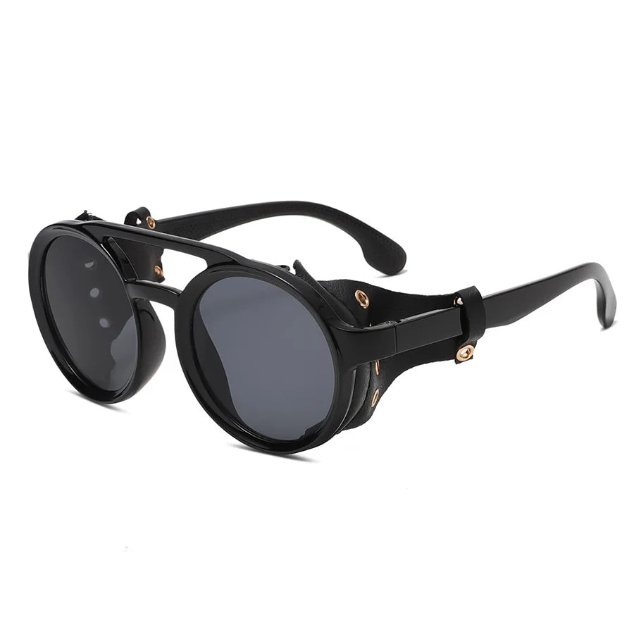Retro Sunglasses Men Women Leather Round Glasses Vintage Goggles Anti Wind Outdoors Sports Sun Glasses UV400